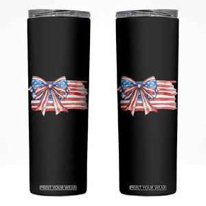 Patriotic American Flag Bow Skinny Tumbler Gift For Women TS12 Black Print Your Wear