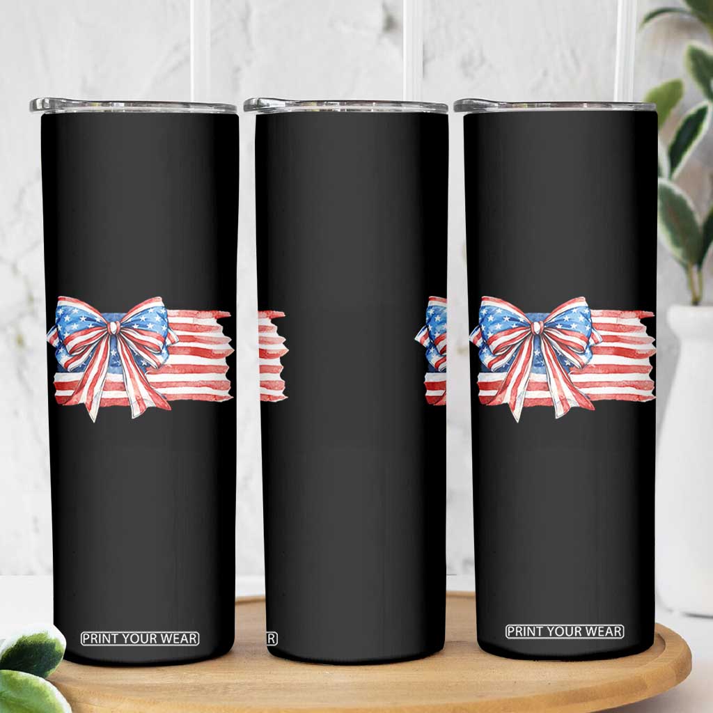 Patriotic American Flag Bow Skinny Tumbler Gift For Women TS12 Print Your Wear