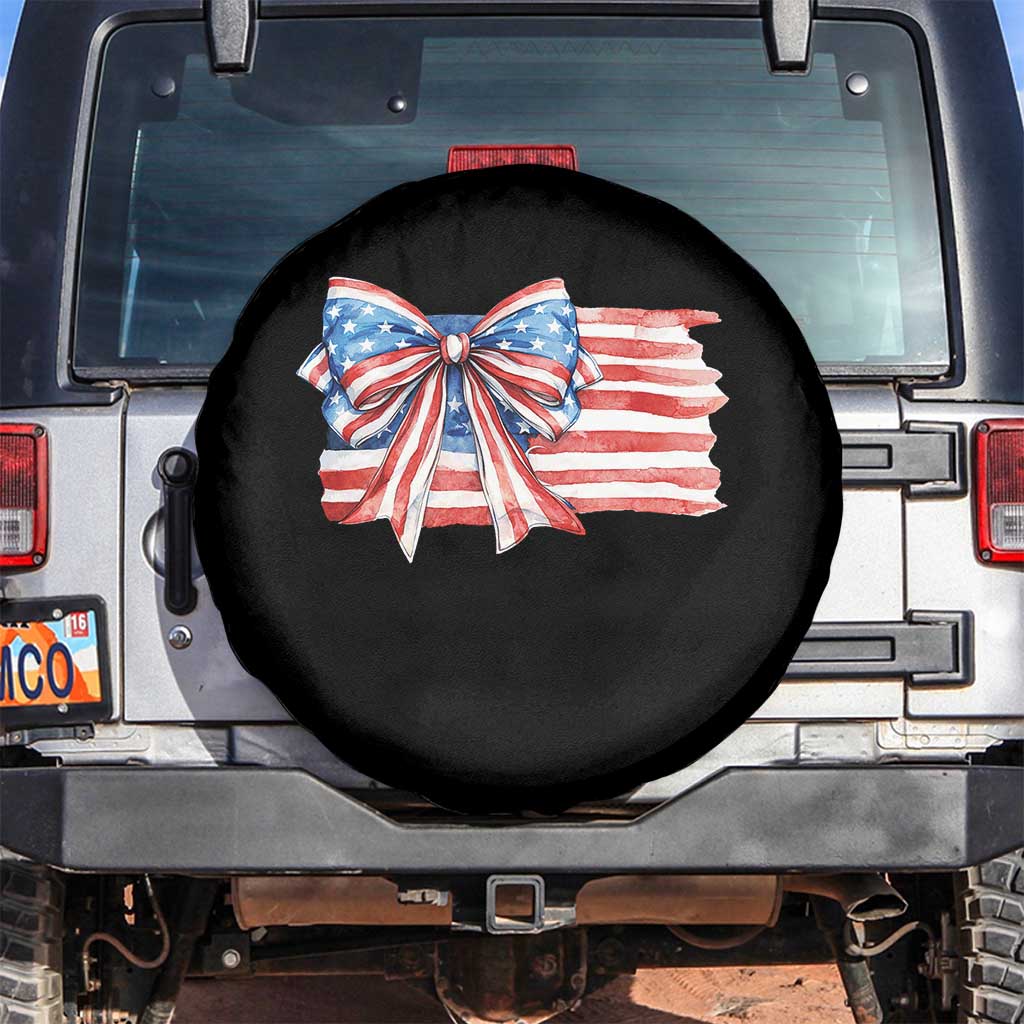 Patriotic American Flag Bow Spare Tire Cover Gift For Women TS12 No hole Black Print Your Wear