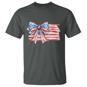 Patriotic American Flag Bow T Shirt Gift For Women TS12 Dark Heather Print Your Wear