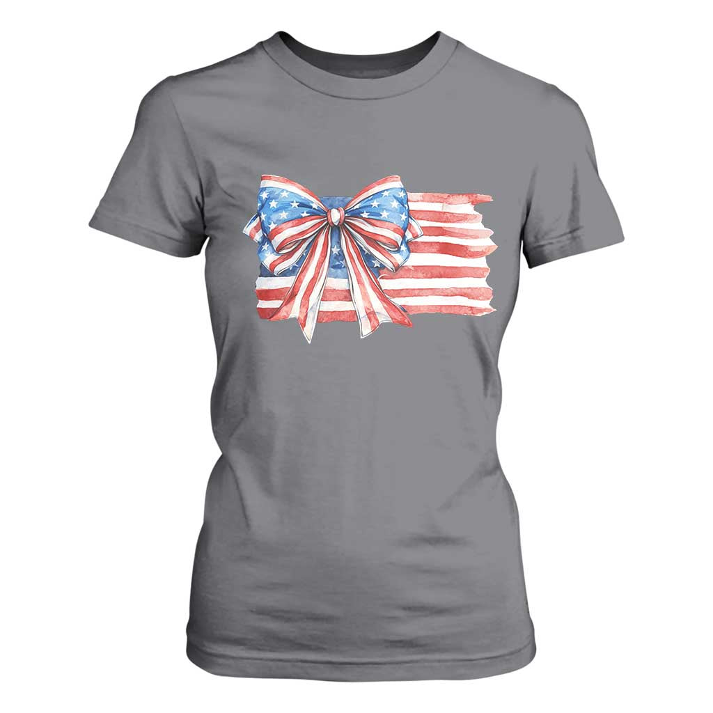 Patriotic American Flag Bow T Shirt For Women Gift For Women TS12 Charcoal Print Your Wear