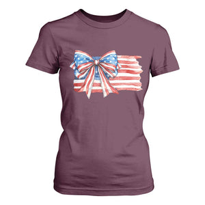 Patriotic American Flag Bow T Shirt For Women Gift For Women TS12 Maroon Print Your Wear