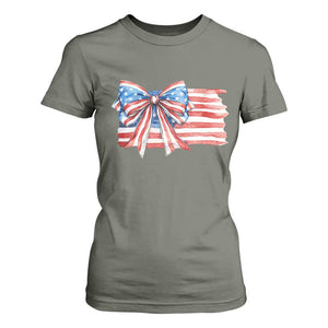 Patriotic American Flag Bow T Shirt For Women Gift For Women TS12 Military Green Print Your Wear
