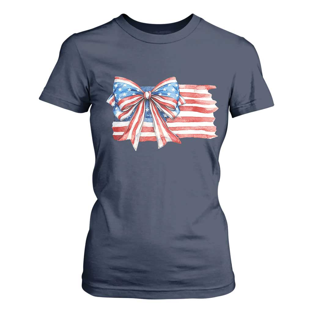 Patriotic American Flag Bow T Shirt For Women Gift For Women TS12 Navy Print Your Wear