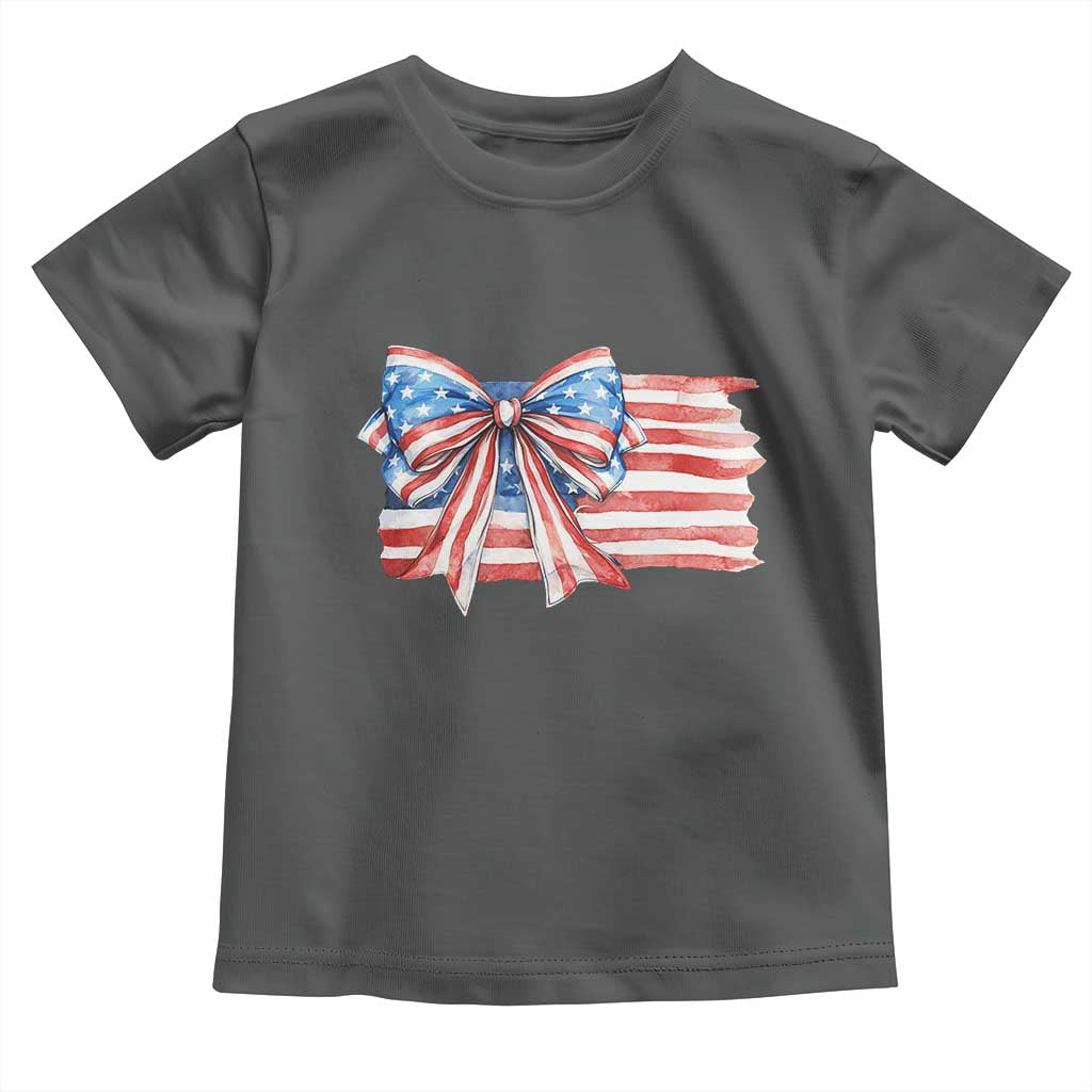 Patriotic American Flag Bow Toddler T Shirt Gift For Women TS12 Dark Heather Print Your Wear