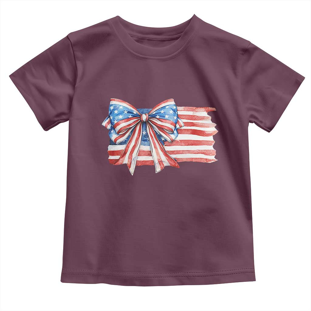 Patriotic American Flag Bow Toddler T Shirt Gift For Women TS12 Maroon Print Your Wear