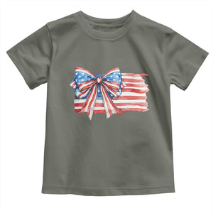 Patriotic American Flag Bow Toddler T Shirt Gift For Women TS12 Military Green Print Your Wear
