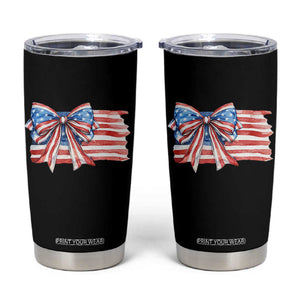 Patriotic American Flag Bow Tumbler Cup Gift For Women TS12 Black Print Your Wear