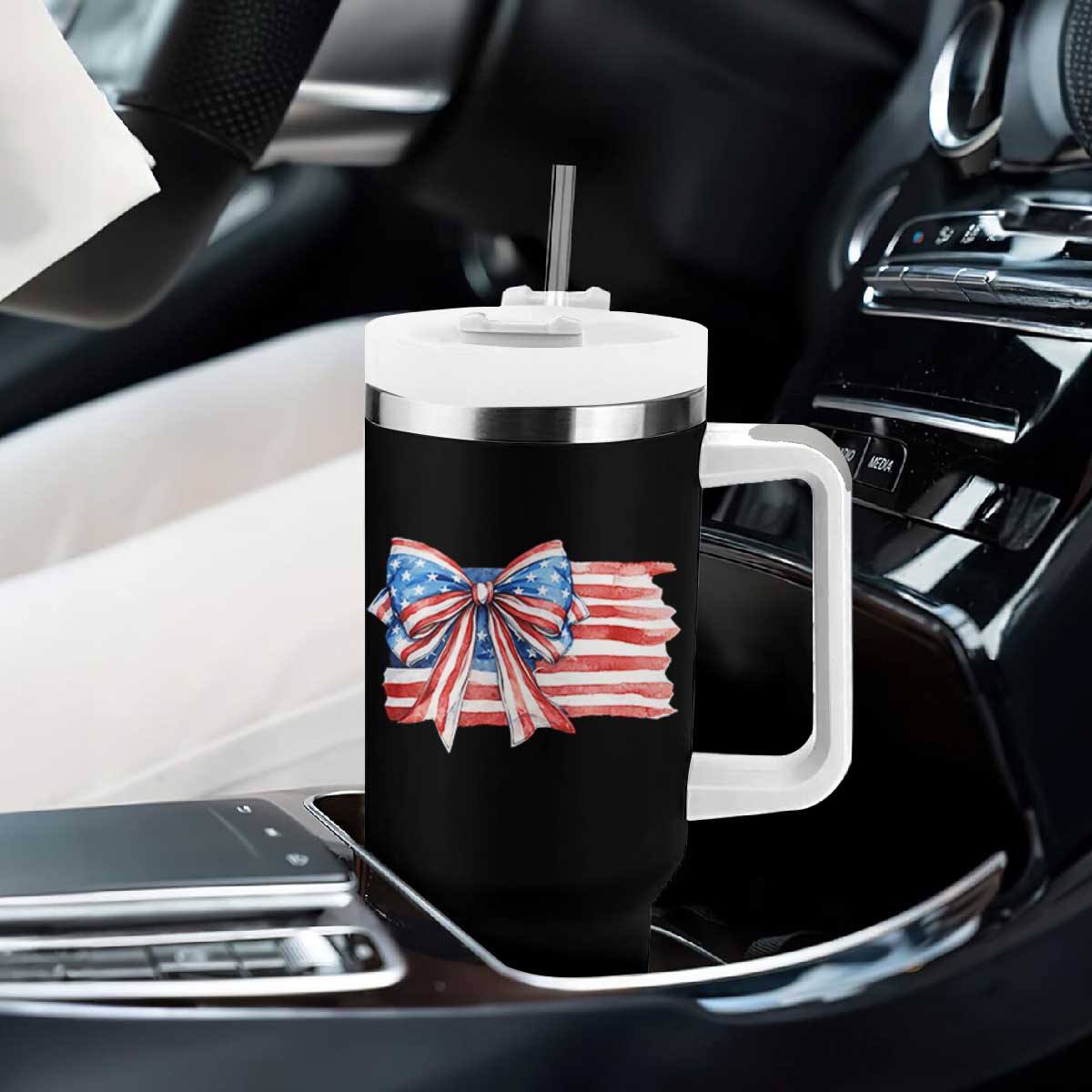 Patriotic American Flag Bow Tumbler With Handle Gift For Women TS12 Print Your Wear