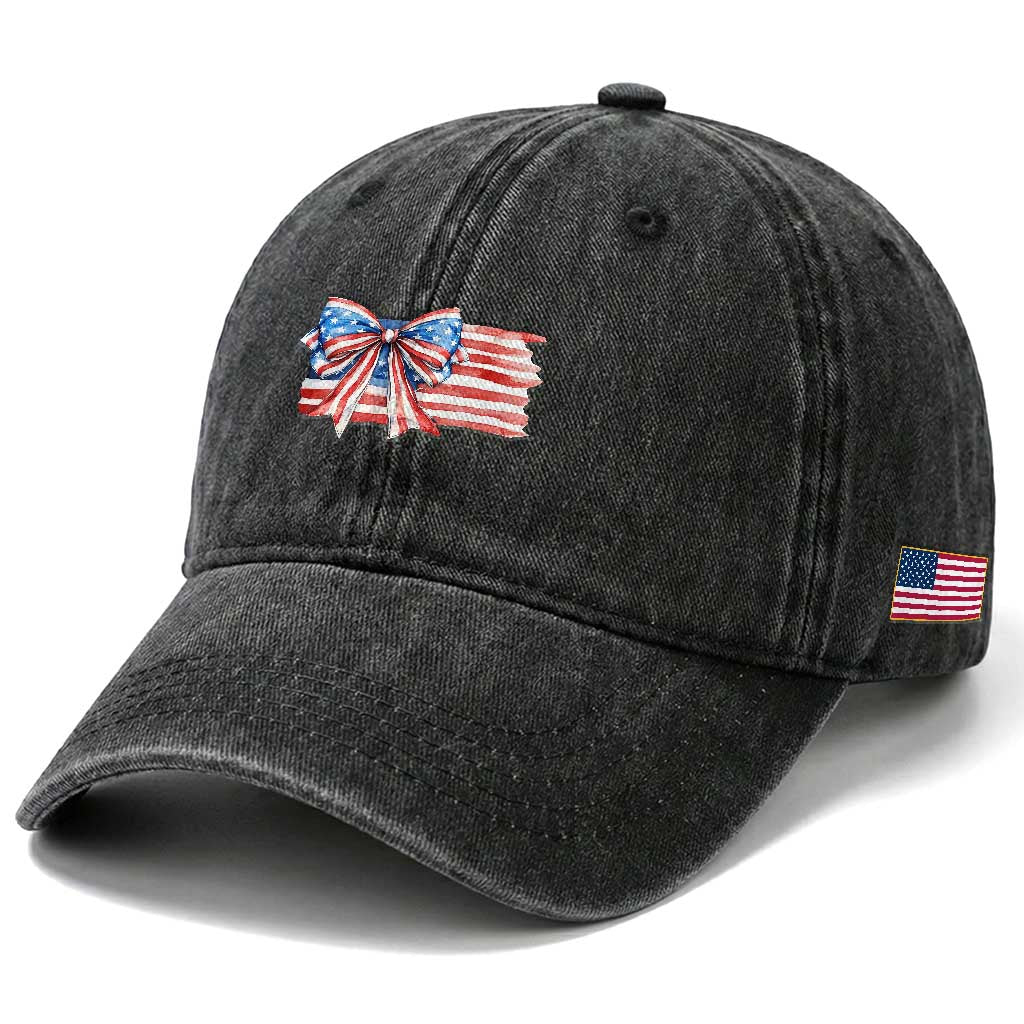 Patriotic American Flag Bow Washed Cotton Baseball Cap Gift For Women TS12 Print Your Wear
