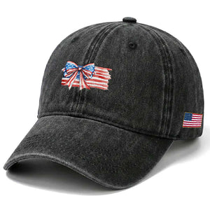 Patriotic American Flag Bow Washed Cotton Baseball Cap Gift For Women TS12 Print Your Wear