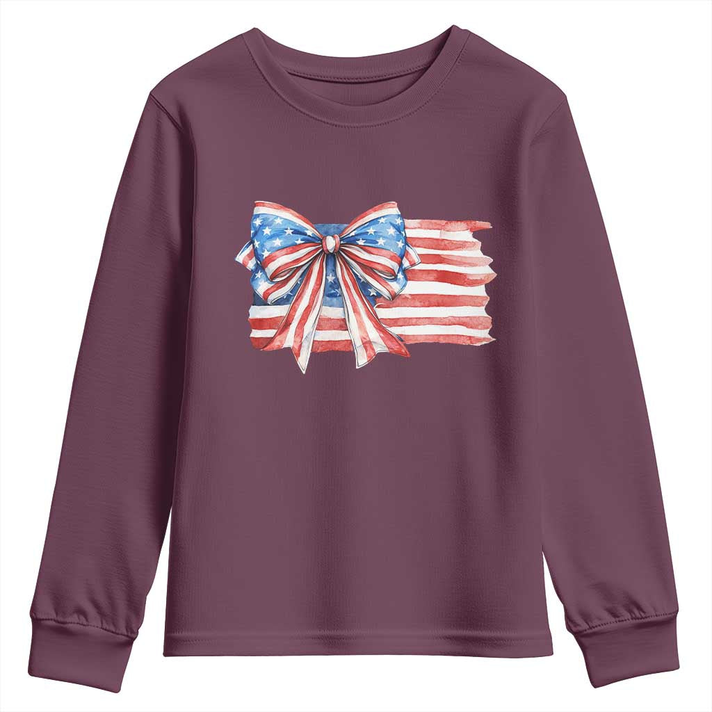 Patriotic American Flag Bow Youth Sweatshirt Gift For Women TS12 Maroon Print Your Wear