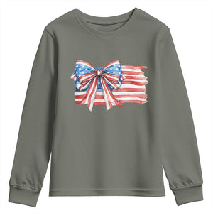 Patriotic American Flag Bow Youth Sweatshirt Gift For Women TS12 Military Green Print Your Wear