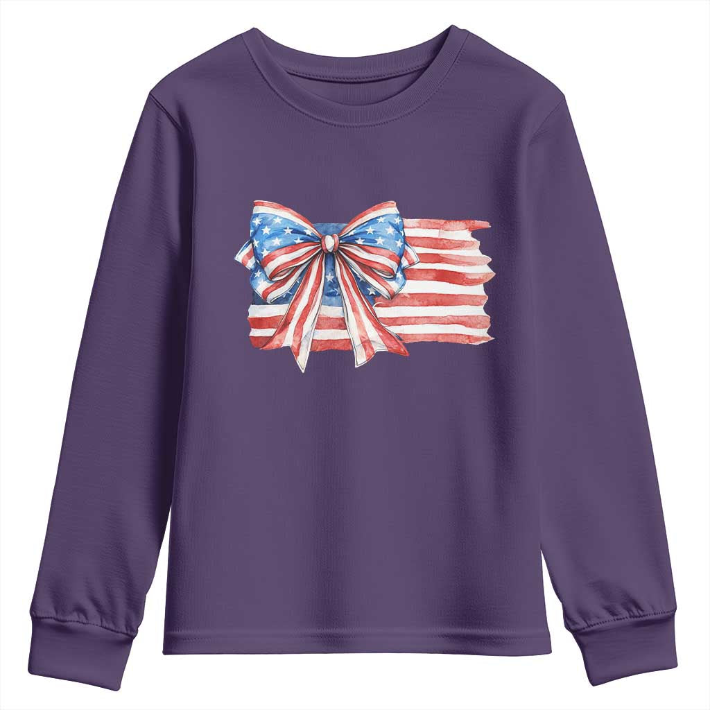 Patriotic American Flag Bow Youth Sweatshirt Gift For Women TS12 Purple Print Your Wear