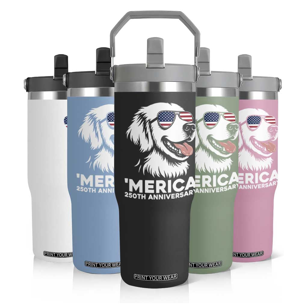 Merica Golden Retriever Lover Flip Straw Tumbler 250th Anniversary Gift TS12 Print Your Wear