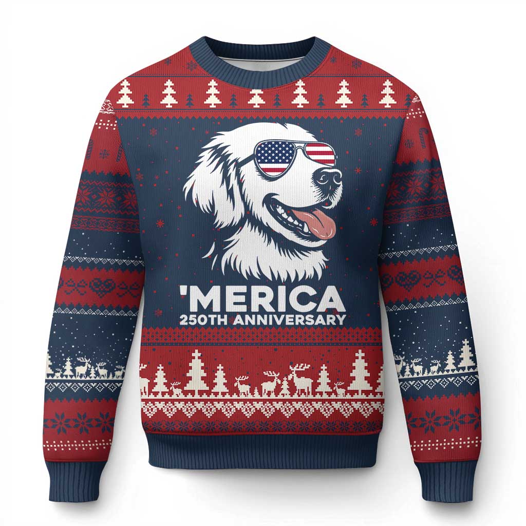 Merica Golden Retriever Lover Ugly Christmas Sweater 250th Anniversary Gift TS12 Navy Red Print Your Wear