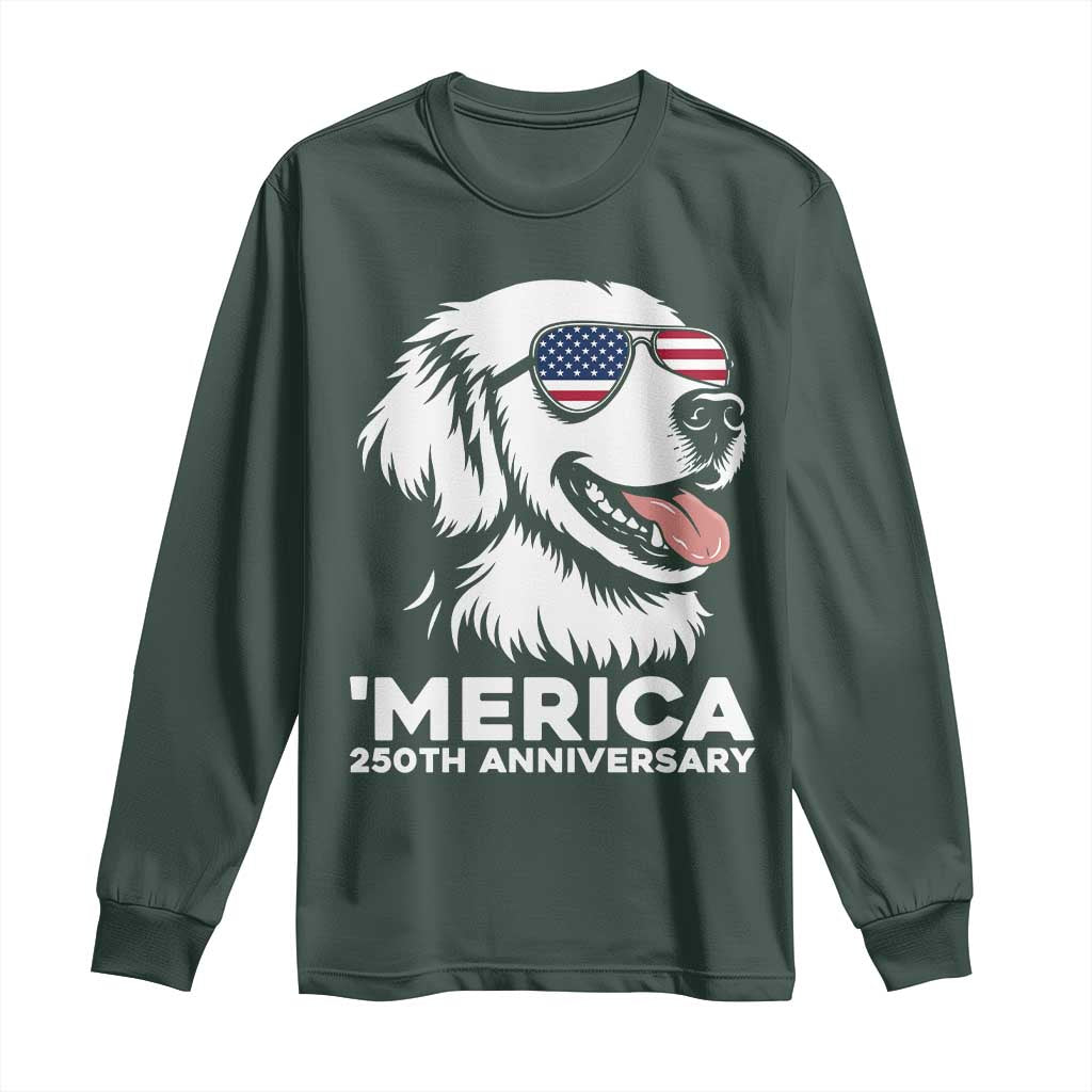 Merica Golden Retriever Lover Long Sleeve Shirt 250th Anniversary Gift TS12 Dark Forest Green Print Your Wear