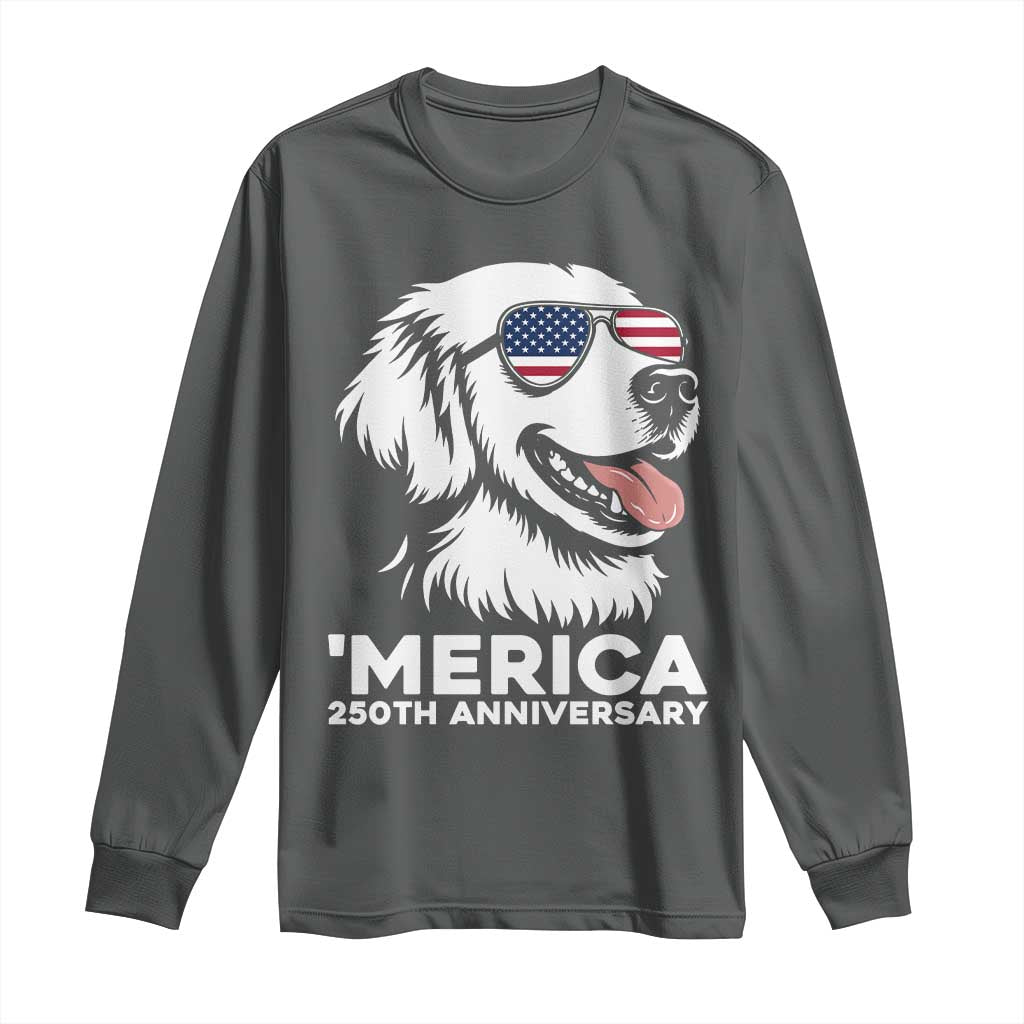 Merica Golden Retriever Lover Long Sleeve Shirt 250th Anniversary Gift TS12 Dark Heather Print Your Wear