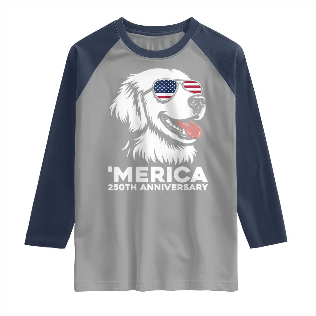Merica Golden Retriever Lover Raglan Shirt 250th Anniversary Gift TS12 Sport Gray Navy Print Your Wear
