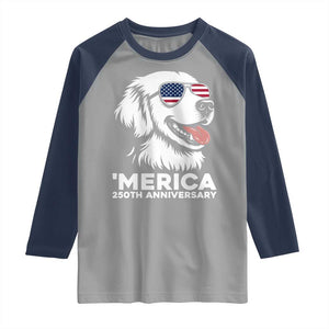 Merica Golden Retriever Lover Raglan Shirt 250th Anniversary Gift TS12 Sport Gray Navy Print Your Wear