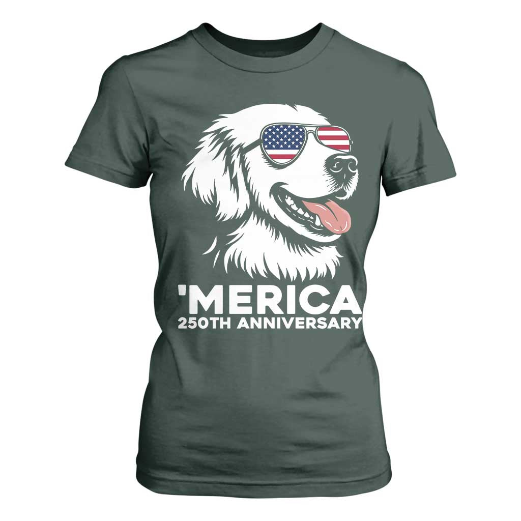 Merica Golden Retriever Lover T Shirt For Women 250th Anniversary Gift TS12 Dark Forest Green Print Your Wear