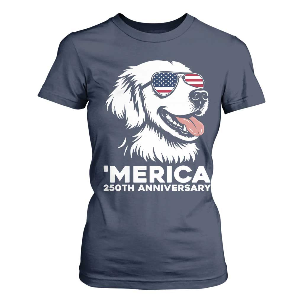 Merica Golden Retriever Lover T Shirt For Women 250th Anniversary Gift TS12 Navy Print Your Wear