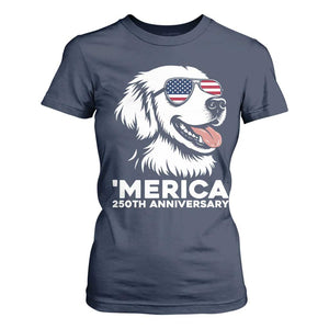 Merica Golden Retriever Lover T Shirt For Women 250th Anniversary Gift TS12 Navy Print Your Wear