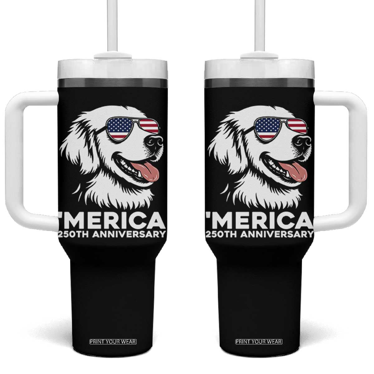 Merica Golden Retriever Lover Tumbler With Handle 250th Anniversary Gift TS12 One Size: 40 oz Black Print Your Wear