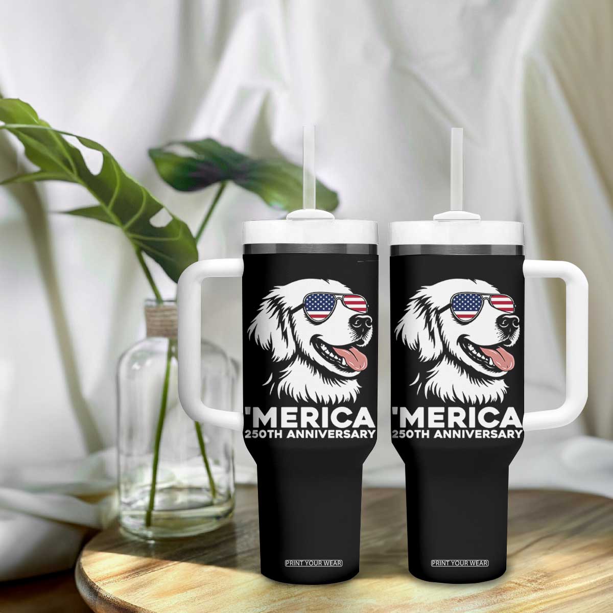 Merica Golden Retriever Lover Tumbler With Handle 250th Anniversary Gift TS12 Print Your Wear