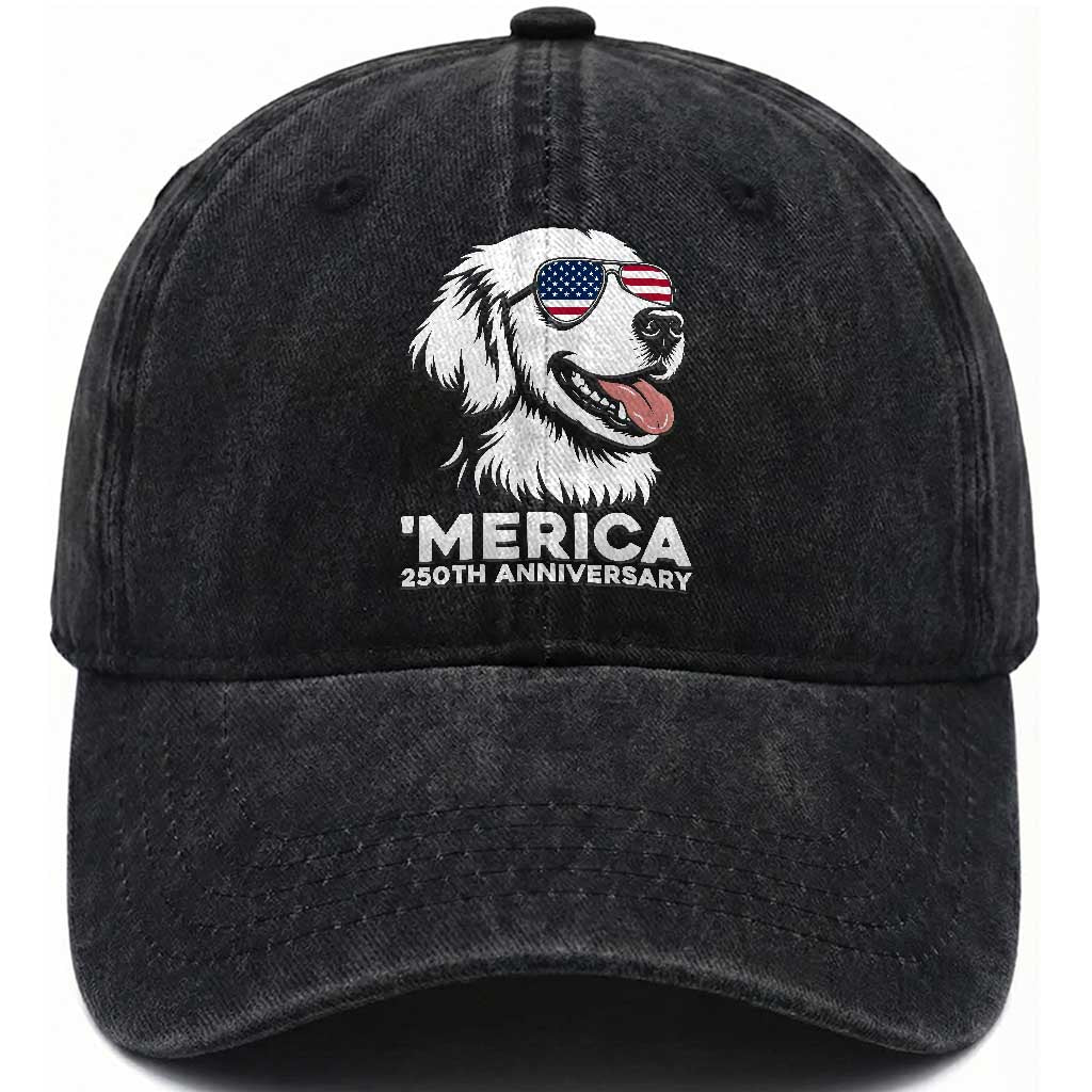 Merica Golden Retriever Lover Washed Cotton Baseball Cap 250th Anniversary Gift TS12 Washed Cap Universal Fit Black Print Your Wear