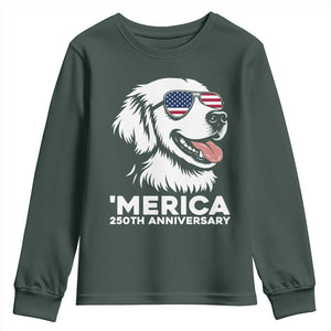 Merica Golden Retriever Lover Youth Sweatshirt 250th Anniversary Gift TS12 Dark Forest Green Print Your Wear