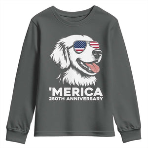 Merica Golden Retriever Lover Youth Sweatshirt 250th Anniversary Gift TS12 Dark Heather Print Your Wear