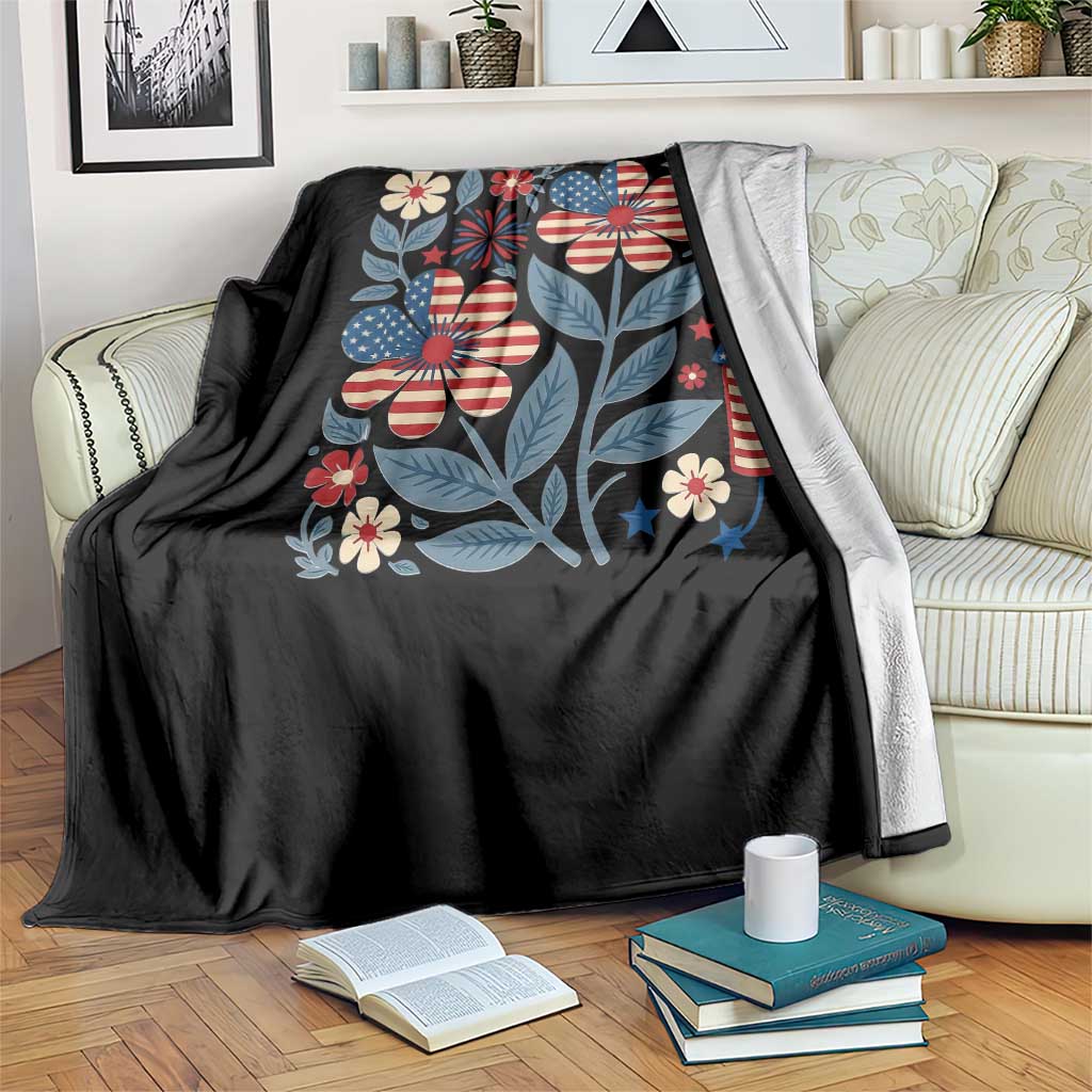 Boho Patriotic Daisy American Flag Floral Throw Blanket TS12 Print Your Wear