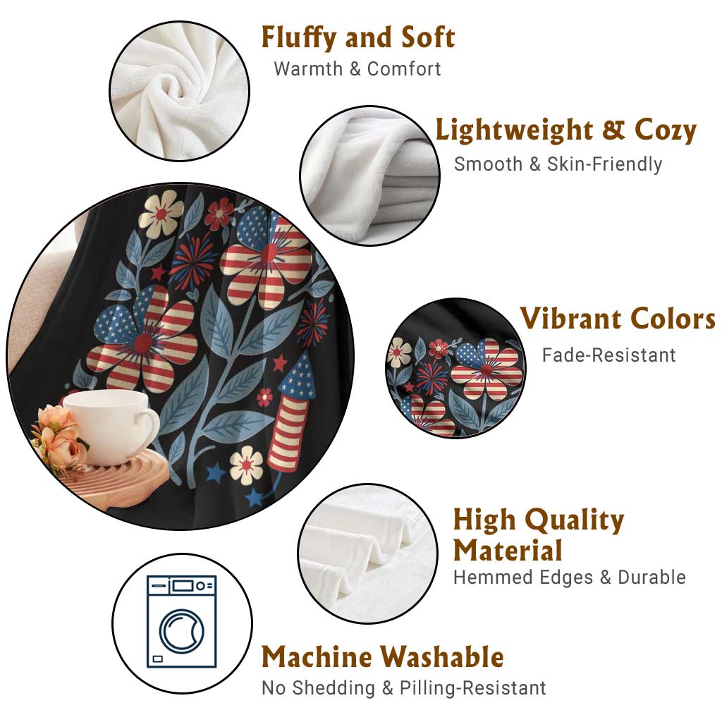 Boho Patriotic Daisy American Flag Floral Throw Blanket TS12 Print Your Wear