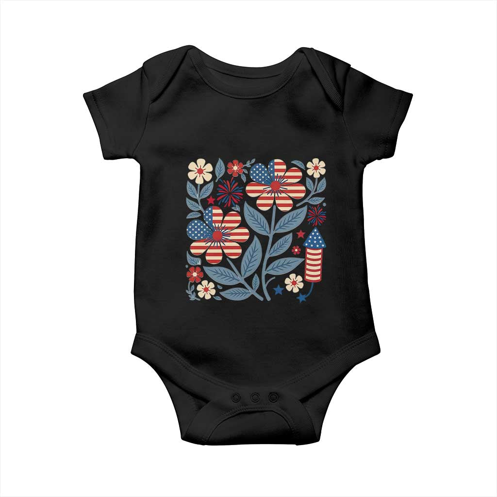 Boho Patriotic Daisy American Flag Floral Baby Onesie TS12 Black Print Your Wear