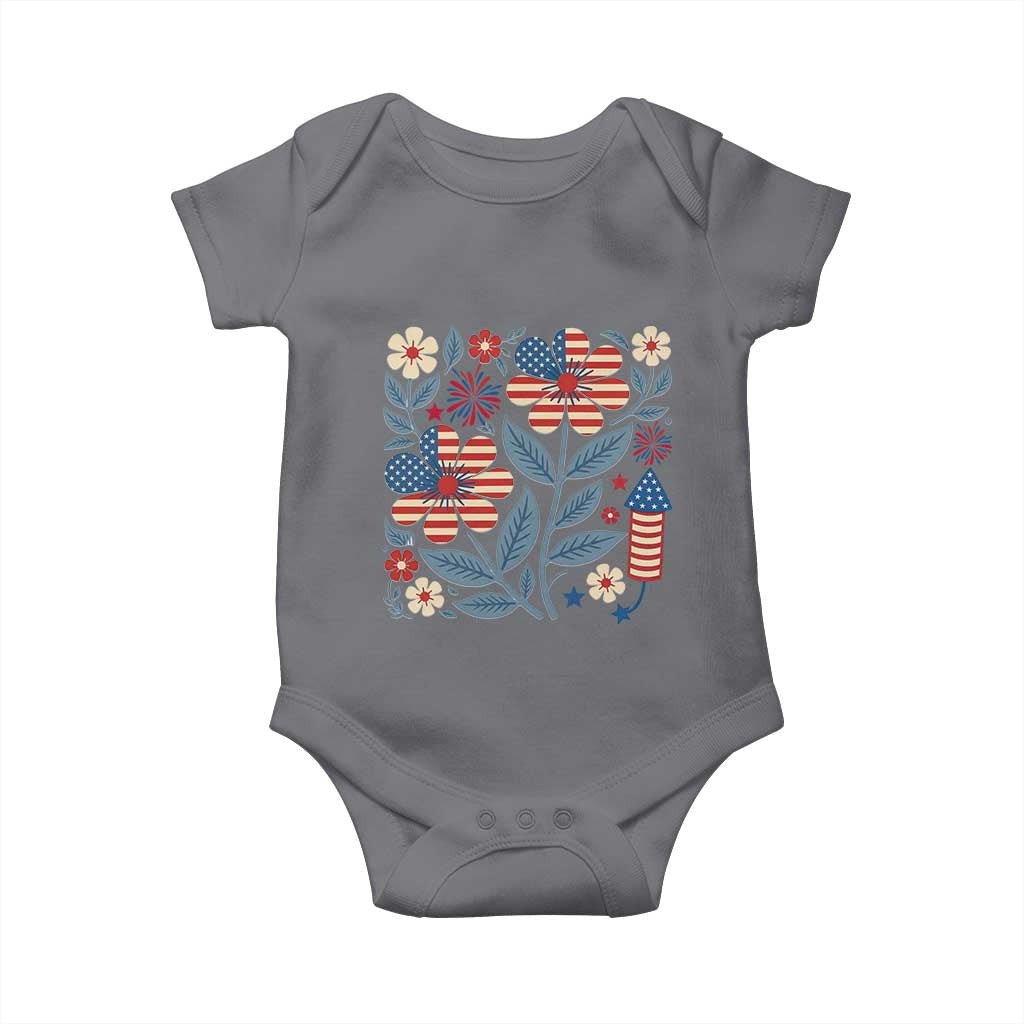 Boho Patriotic Daisy American Flag Floral Baby Onesie TS12 Charcoal Print Your Wear
