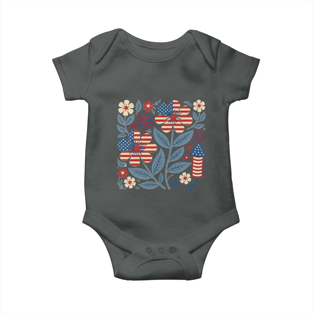 Boho Patriotic Daisy American Flag Floral Baby Onesie TS12 Dark Heather Print Your Wear