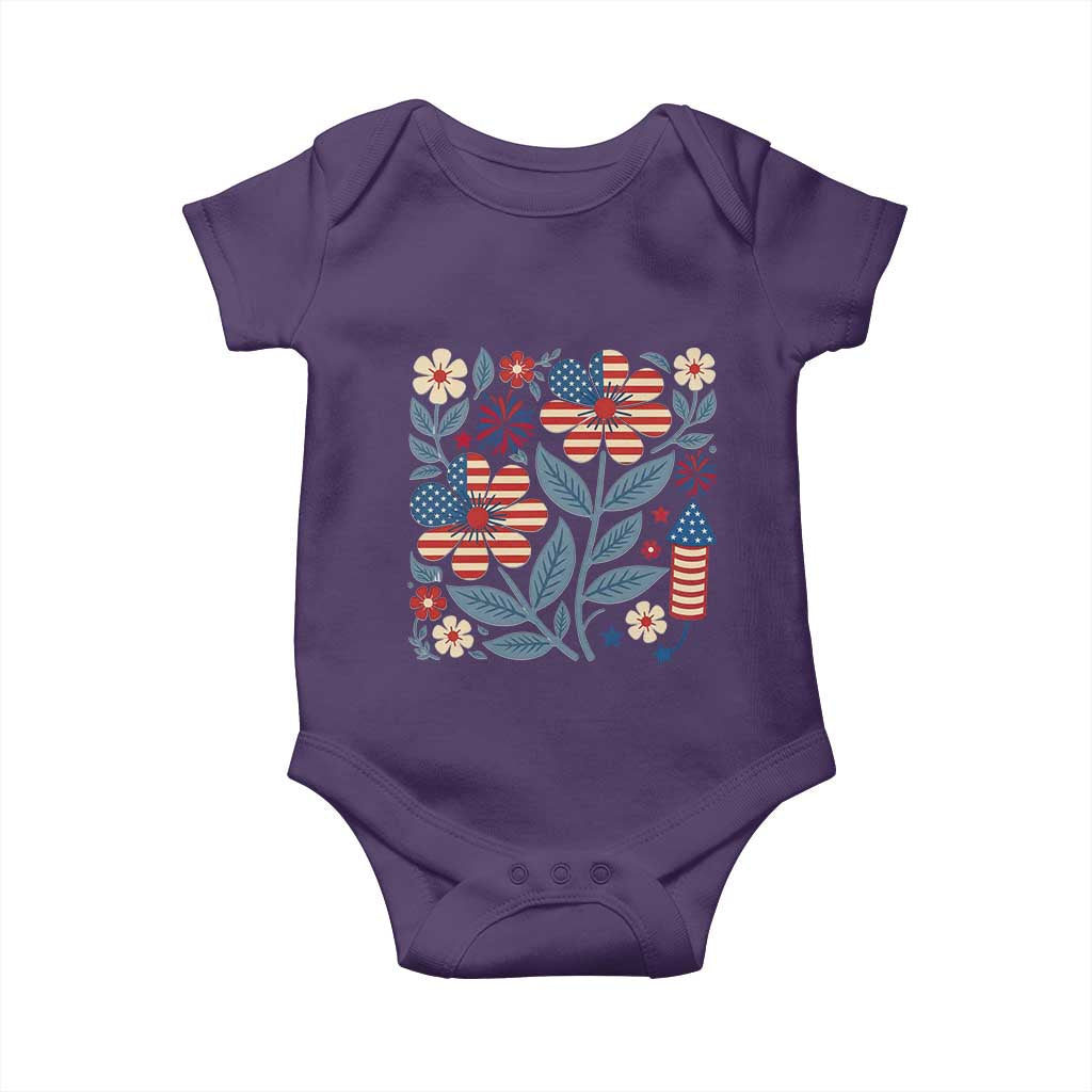 Boho Patriotic Daisy American Flag Floral Baby Onesie TS12 Purple Print Your Wear