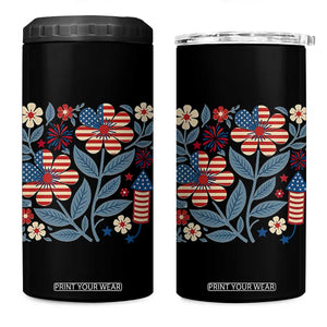 Boho Patriotic Daisy American Flag Floral 4 in 1 Can Cooler Tumbler TS12 One Size: 16 oz Black Print Your Wear