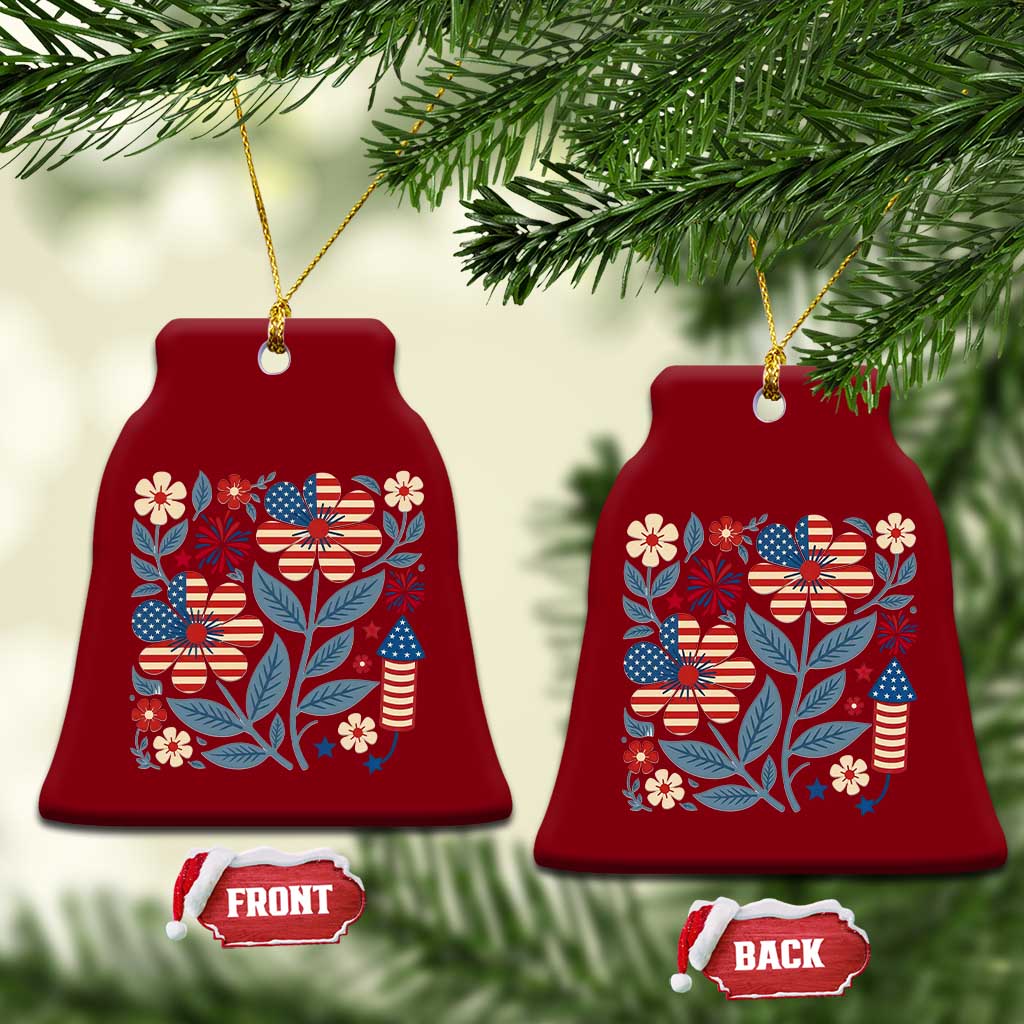 Boho Patriotic Daisy American Flag Floral Ceramic Ornament TS12 Print Your Wear