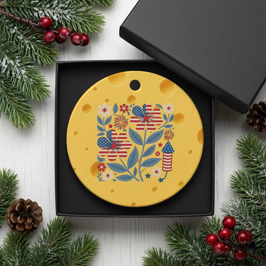 Boho Patriotic Daisy American Flag Floral Ceramic Ornament TS12 1pc Yellow Cheese Print Your Wear