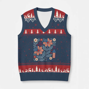 Boho Patriotic Daisy American Flag Floral V-Neck Knit Sweater Vest TS12 Navy Red Print Your Wear
