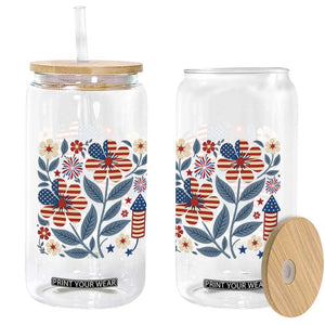 Boho Patriotic Daisy American Flag Floral Glass Can TS12 Print Your Wear