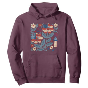 Boho Patriotic Daisy American Flag Floral Hoodie TS12 Maroon Print Your Wear