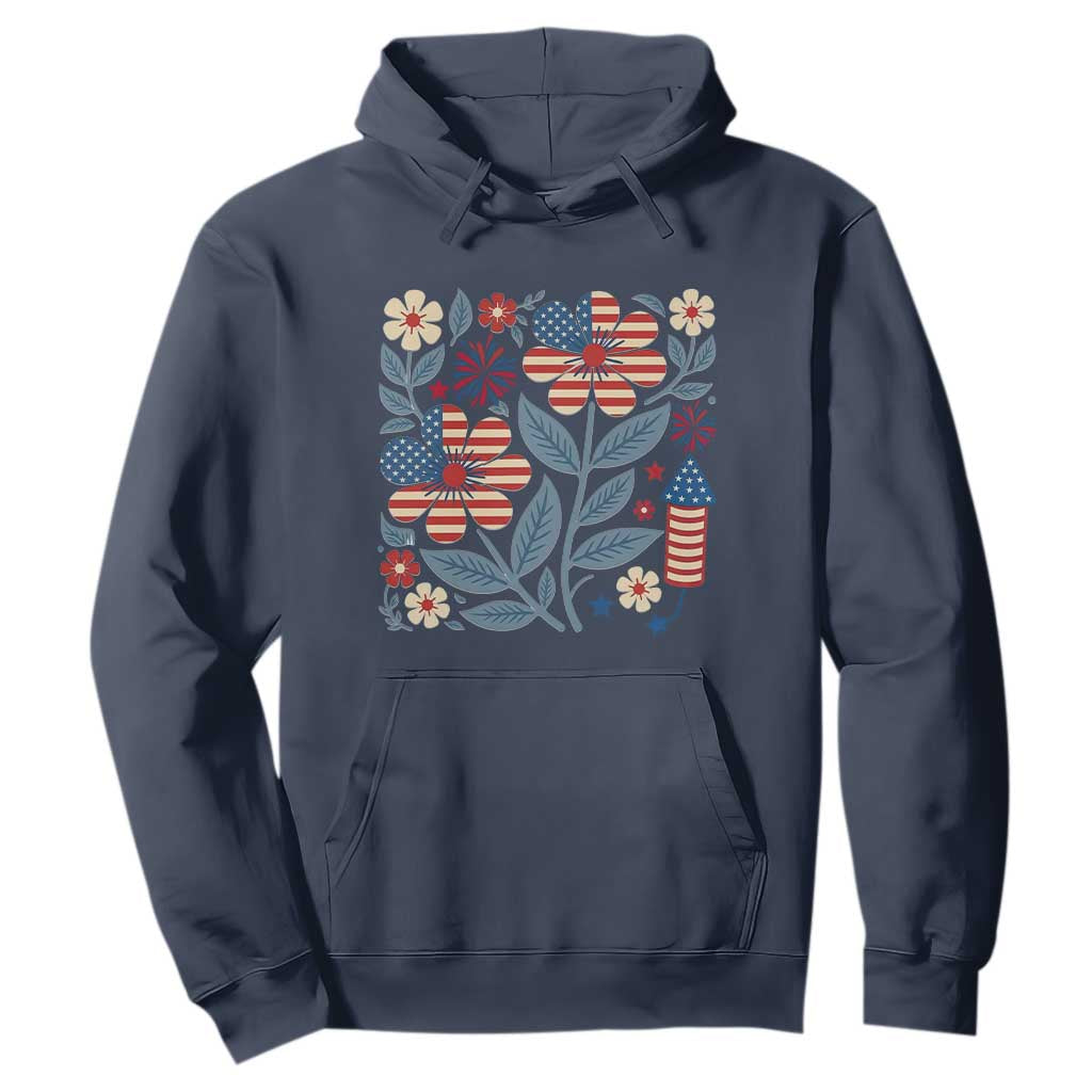Boho Patriotic Daisy American Flag Floral Hoodie TS12 Navy Print Your Wear