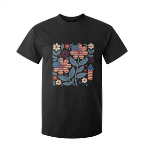 Boho Patriotic Daisy American Flag Floral T Shirt For Kid TS12 Black Print Your Wear