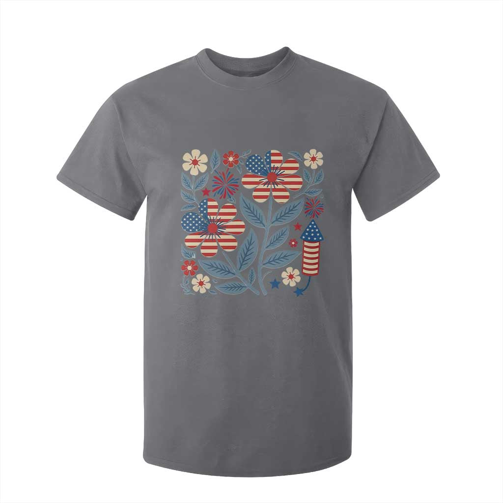 Boho Patriotic Daisy American Flag Floral T Shirt For Kid TS12 Charcoal Print Your Wear
