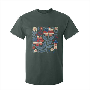Boho Patriotic Daisy American Flag Floral T Shirt For Kid TS12 Dark Forest Green Print Your Wear