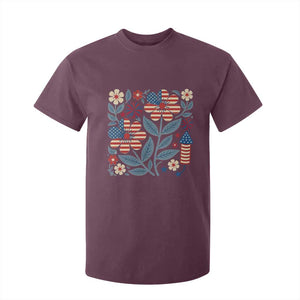 Boho Patriotic Daisy American Flag Floral T Shirt For Kid TS12 Maroon Print Your Wear