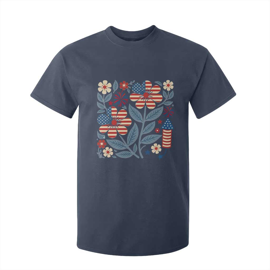 Boho Patriotic Daisy American Flag Floral T Shirt For Kid TS12 Navy Print Your Wear